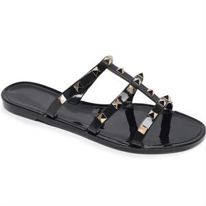 New Mudd Shoes Jelly Studded Black gold studs hardware flip flop sandal straps